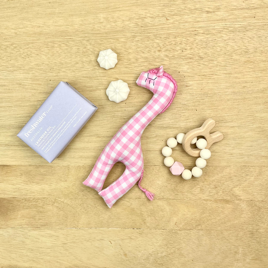 Newborn gift basket - pink giraffe toy baby girl gift ideas