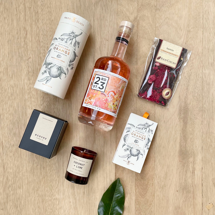 23rd Street Distillery Red Citrus Gin and Maine Beach luxury female gift box - gift delivery adelaide