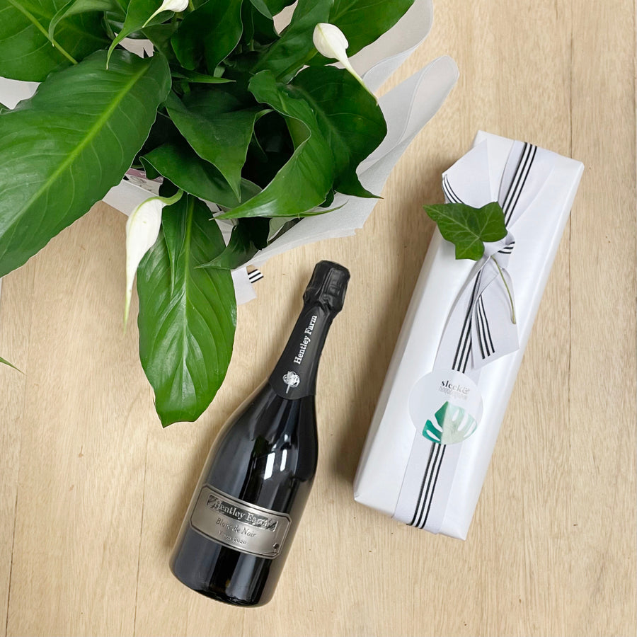 Peace Lily Indoor Plant + Hentley Farm Sparkling Wine Blance De Noir - Wine Gift Delivery Adelaide