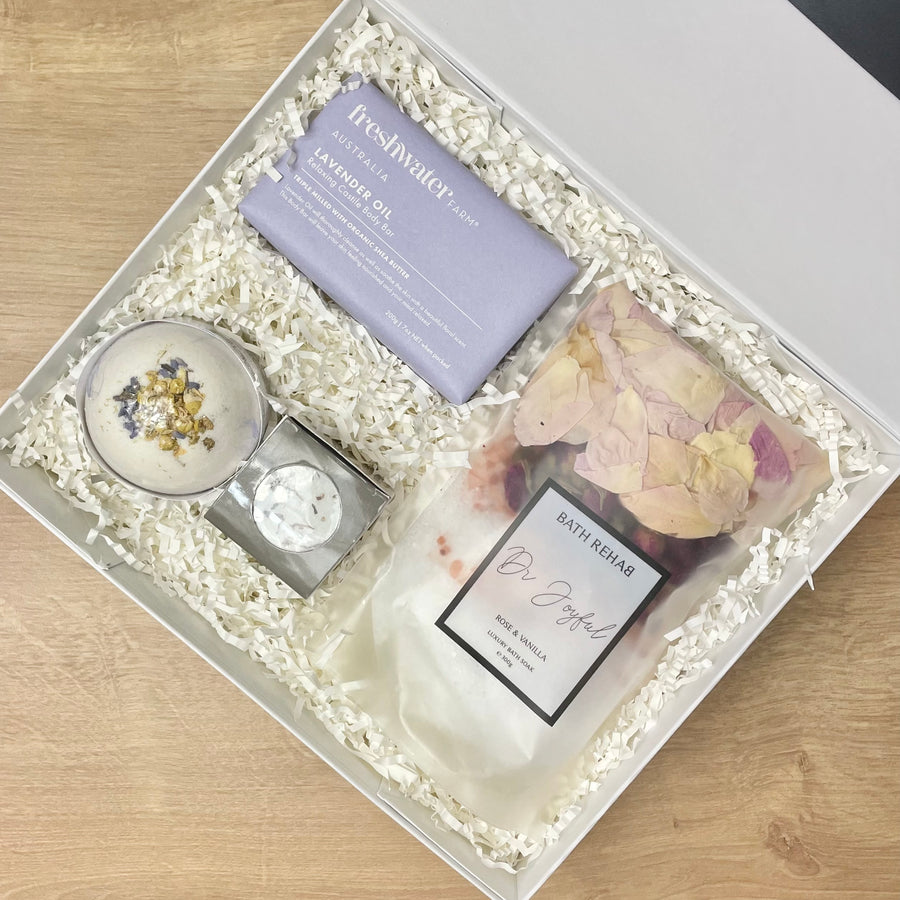 Female Gift Lavender bath salts - relaxation spa gift baskets Adelaide