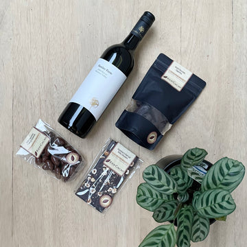 Red Wine, chocolate and plant gift box and plant gift delivery adelaide
